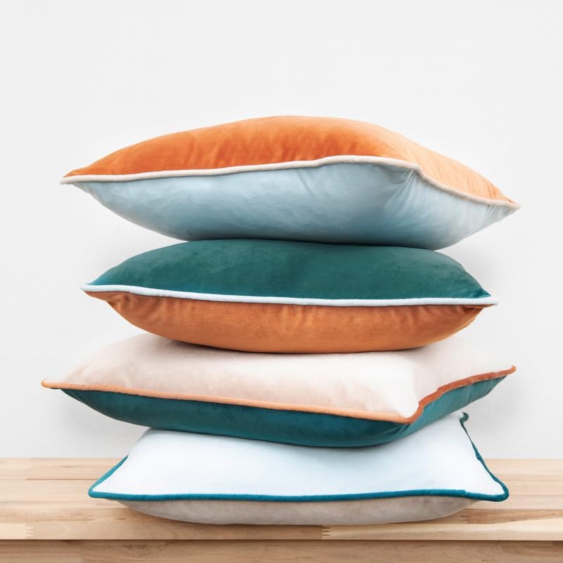 MONDAY MOOSE Decorative Throw Pillow Covers Cushion Cases, Set of 4 Soft Velvet Modern Double-Sided Designs, Mix and Match for Home Decor, Pillow Inserts Not Included (16x16 inch, Orange/Green)