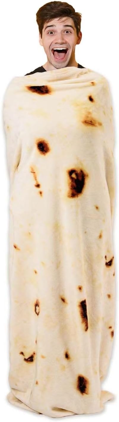 Vessia Burritos Tortilla Queen Size Blanket(Beige, 80 inches) Giant Realistic Funny Food Blanket for Adults and Kids, Novelty Double Sided Round Tortilla Wrap Decor, Soft Flannel Taco Decor for Bed