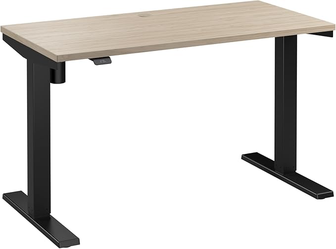 Bush Business Furniture Move 40 Series 48W x 24D Electric Height Adjustable Standing Desk in Natural Elm with Black Base, Ergonomic Sit-Stand Computer Table for Home and Professional Office