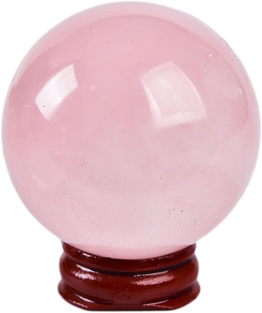 JIC Gem Natural Pink Rose Quartz Ball Sphere with Base,Class 1，10-11cm