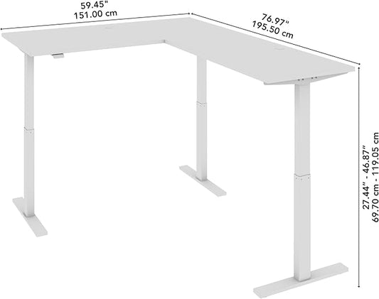 Bush Business Furniture 60-inch Height Adjustable L Shaped Standing Desk, Electric Sit-Stand Corner Computer Table, Ergonomic Office, Move 60 Series, White with Metallic Gray Base