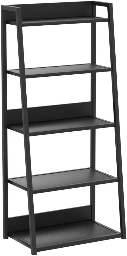 IOTXY 5 Tier Open Bookshelf - Steel and Wood Display Stand, 50CM Width Floor-Standing Bookcase, Black