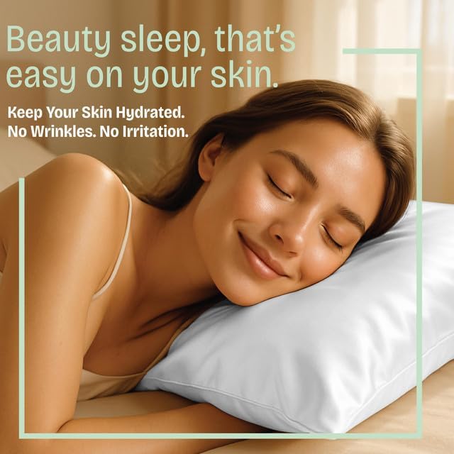 Satin Pillowcase with Zipper for Hair and Skin Care, Feels Soft and Cool Like a Silk Pillowcase, White Satin Pillow Cases 2 Pack, Slik Pillow Cover, Standard Size - Set of 2