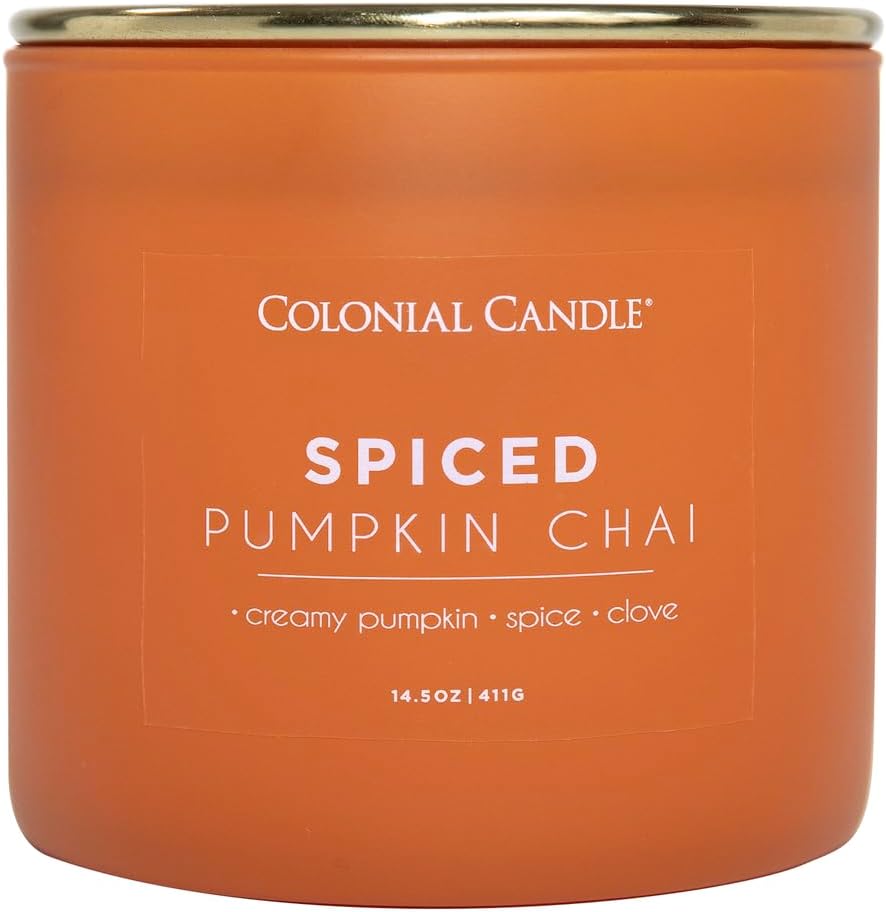 Colonial Candle Spiced Pumpkin Chai Scented Jar Candle, Pop of Color Collection, 3 Wick, 14.5 oz - Up to 60 Hours Burn
