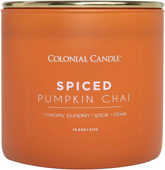 Colonial Candle Spiced Pumpkin Chai Scented Jar Candle, Pop of Color Collection, 3 Wick, 14.5 oz - Up to 60 Hours Burn
