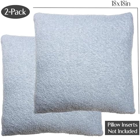 SAMIAH LUXE Blue Teddy Boucle Pillow Covers 18x18 2pcs for Home Living Room Decor, Sherpa Textured Decorative Throw Pillow Covers for Boho Decor, Square Throw Cushion Euro Shams for Modern Farmhouse