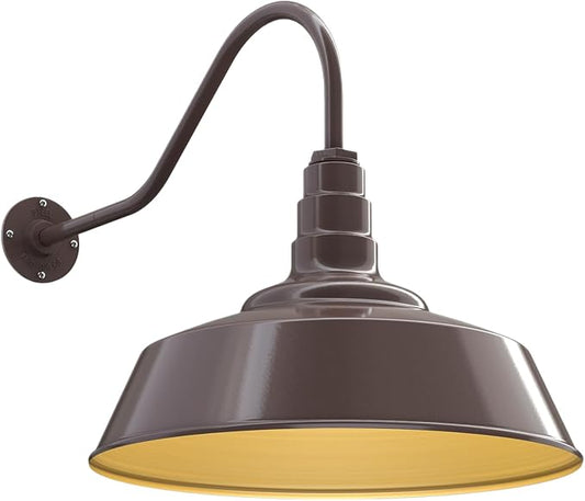 Steel Lighting Co. Redondo Barn Light | Outdoor Wall Mounted | 20 inch Dome | 23 inch Gooseneck | Large Farmhouse Warehouse Light Made in America | Dark Bronze Exterior/Brass Interior