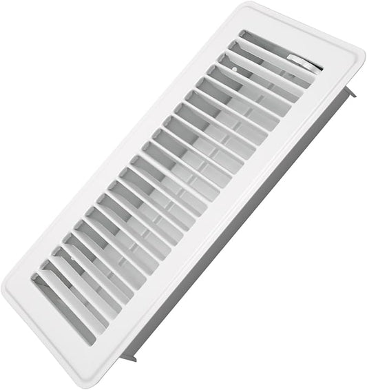 4" x 10" Floor Register - Heavy Duty Steel Walkable Floor Vents - Easy Adjust Air Supply Lever - Vent Covers for Home (White)