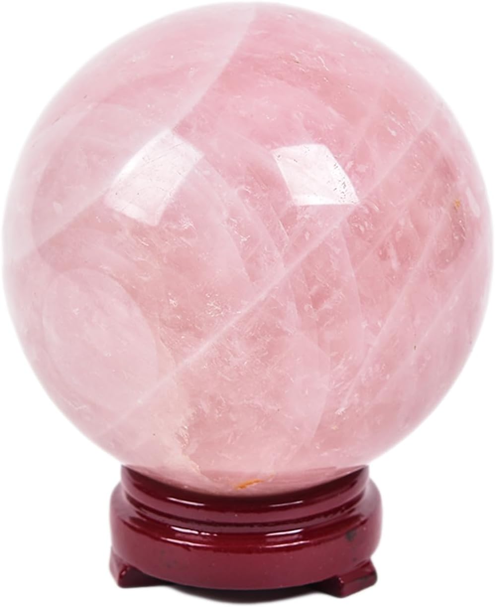 JIC Gem Natural Pink Rose Quartz Ball Sphere with Base,Class 1,3.5-3.9 Inch
