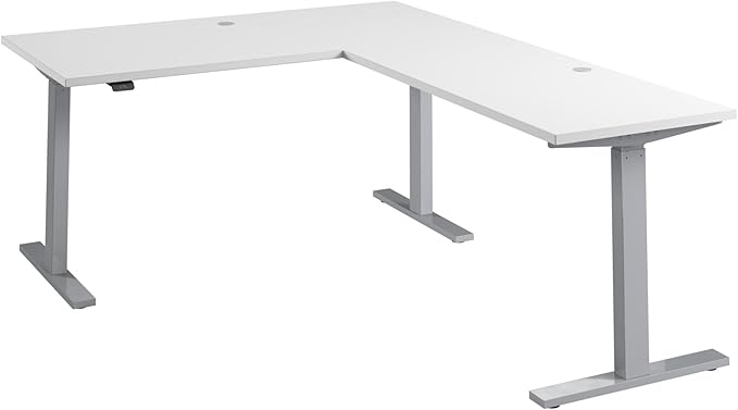 Bush Business Furniture 60-inch Height Adjustable L Shaped Standing Desk, Electric Sit-Stand Corner Computer Table, Ergonomic Office, Move 60 Series, White with Metallic Gray Base