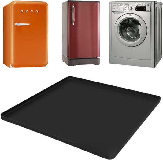 Mini Fridge Silicone Mat with Raised Edges, 24" x 24" x 0.8" Mini Fridge Drip Tray, Mini Refrigerator Carpets Floor Protector (24" Black No Base Raisers)