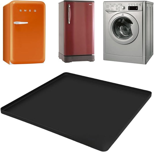 Mini Fridge Silicone Mat with Raised Edges, 24" x 24" x 0.8" Mini Fridge Drip Tray, Mini Refrigerator Carpets Floor Protector (24" Black No Base Raisers)