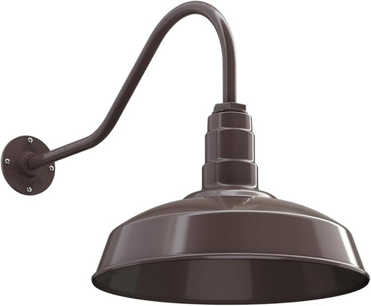 Steel Lighting Co. Gardena Barn Light | Outdoor Wall Mounted | 16" Dome | 23" Gooseneck | Farmhouse Light Made in America | Dark Bronze Exterior/Dark Bronze Interior