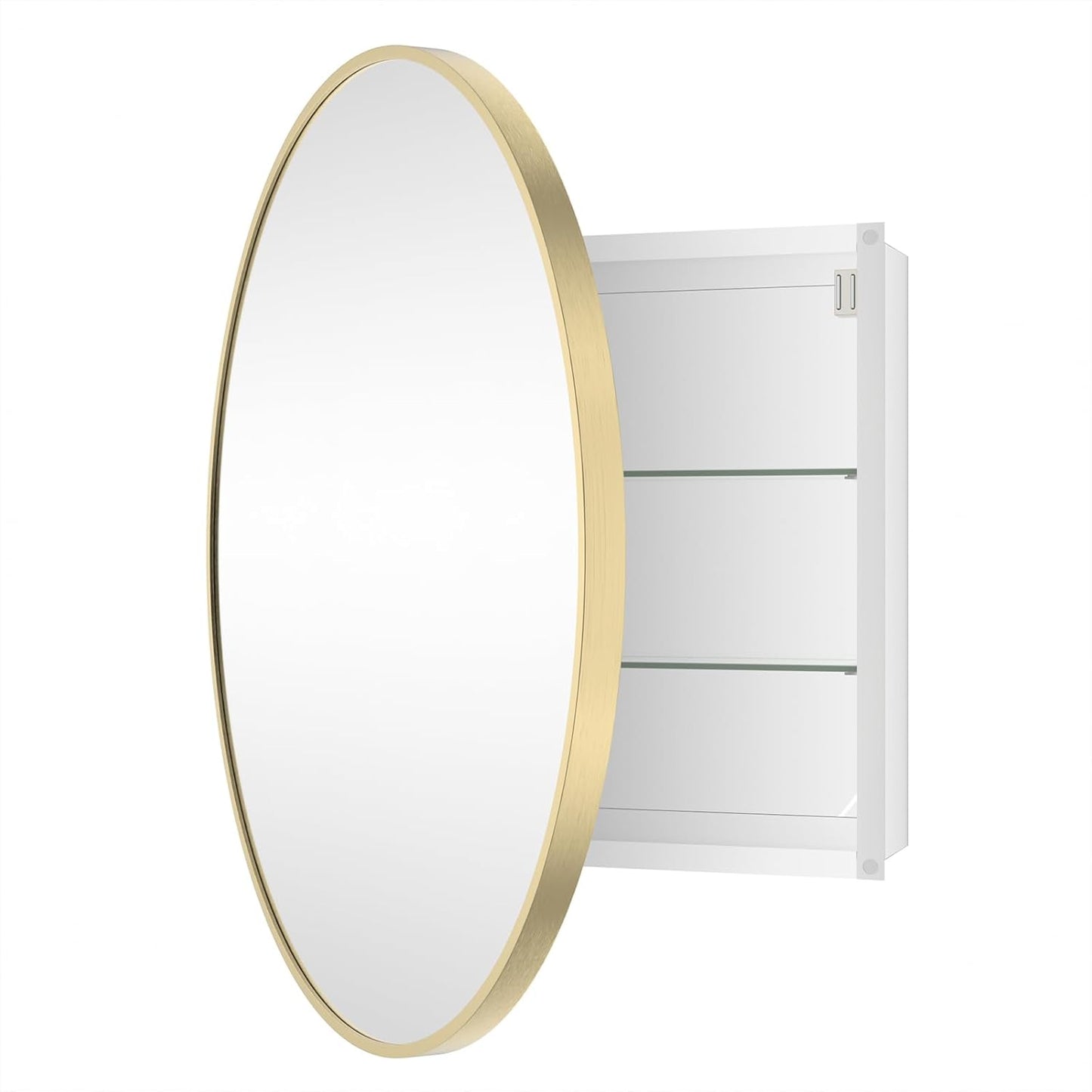 HOMECOOKIN Bathroom Gold Mirror Medicine Cabinet, 28 Inch Wall Mounted Aluminum Alloy Metal Framed with Storage