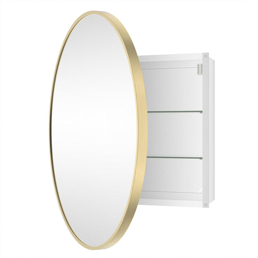 HOMECOOKIN Bathroom Gold Mirror Medicine Cabinet, 28 Inch Wall Mounted Aluminum Alloy Metal Framed with Storage