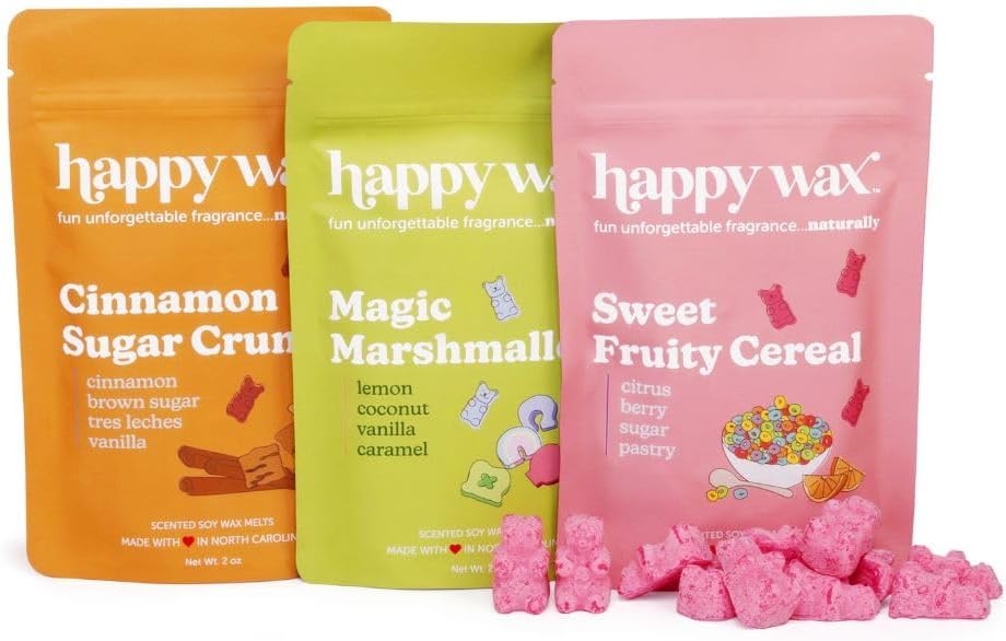 Happy Wax Cereal Mix Premium Scented Natural, Non Toxic Soy Wax Melts – 6 Total Oz. of Scented Wax Melts Includes: Cinnamon Sugar Crunch, Magic Marshmallows and Sweet Fruity Cereal