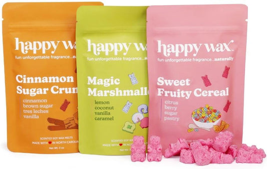 Happy Wax Cereal Mix Premium Scented Natural, Non Toxic Soy Wax Melts – 6 Total Oz. of Scented Wax Melts Includes: Cinnamon Sugar Crunch, Magic Marshmallows and Sweet Fruity Cereal