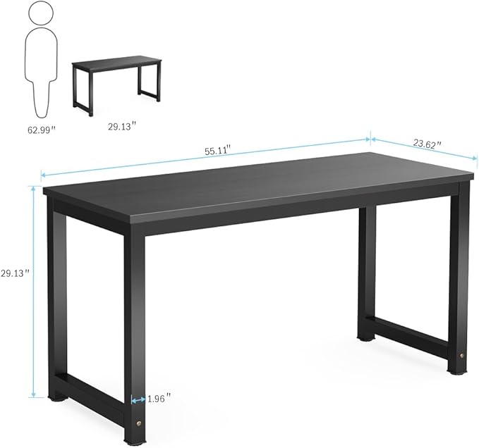 Tribesigns Computer Desk, 55 inch Large Office Desk Computer Table Study Writing Desk for Home Office, Black + Black Leg