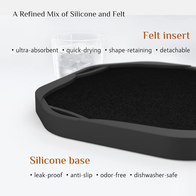UMIRRO Absorbent Coasters for Drinks, Cool Silicone Cup Coaster with Felt Insert for Modern Coffee Table Decor, Small Unique Birthday Gift Ideas for Men Dad Him Women Mom Her, 4", Black, Set of 4