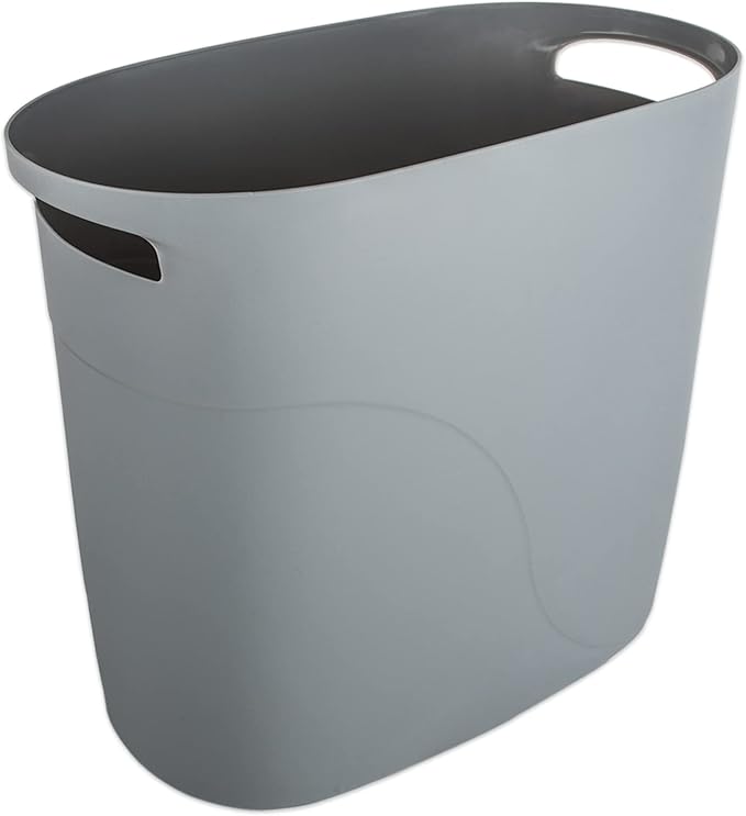 JiatuA Plastic Small Trash Can Slim Waste Basket with Handles 3.2 Gallon Narrow Garbage Container Bin for Bathroom, Bedroom, Kitchen, Home Office Under Desk, Dorm, Laundry Room, Kids Room, Grey