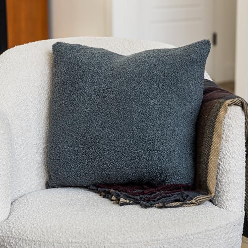 SAMIAH LUXE Grey Teddy Boucle Pillow Covers 18x18 2pcs for Home Living Room Decor, Sherpa Textured Decorative Throw Pillow Covers for Boho Decor, Square Throw Cushion Euro Shams for Modern Farmhouse