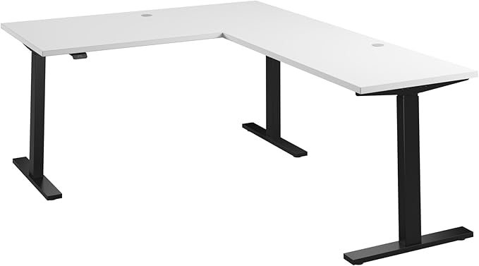 Bush Business Furniture 60-inch Height Adjustable L Shaped Standing Desk, Electric Sit-Stand Corner Computer Table, Ergonomic Office, Move 60 Series, White with Black Base