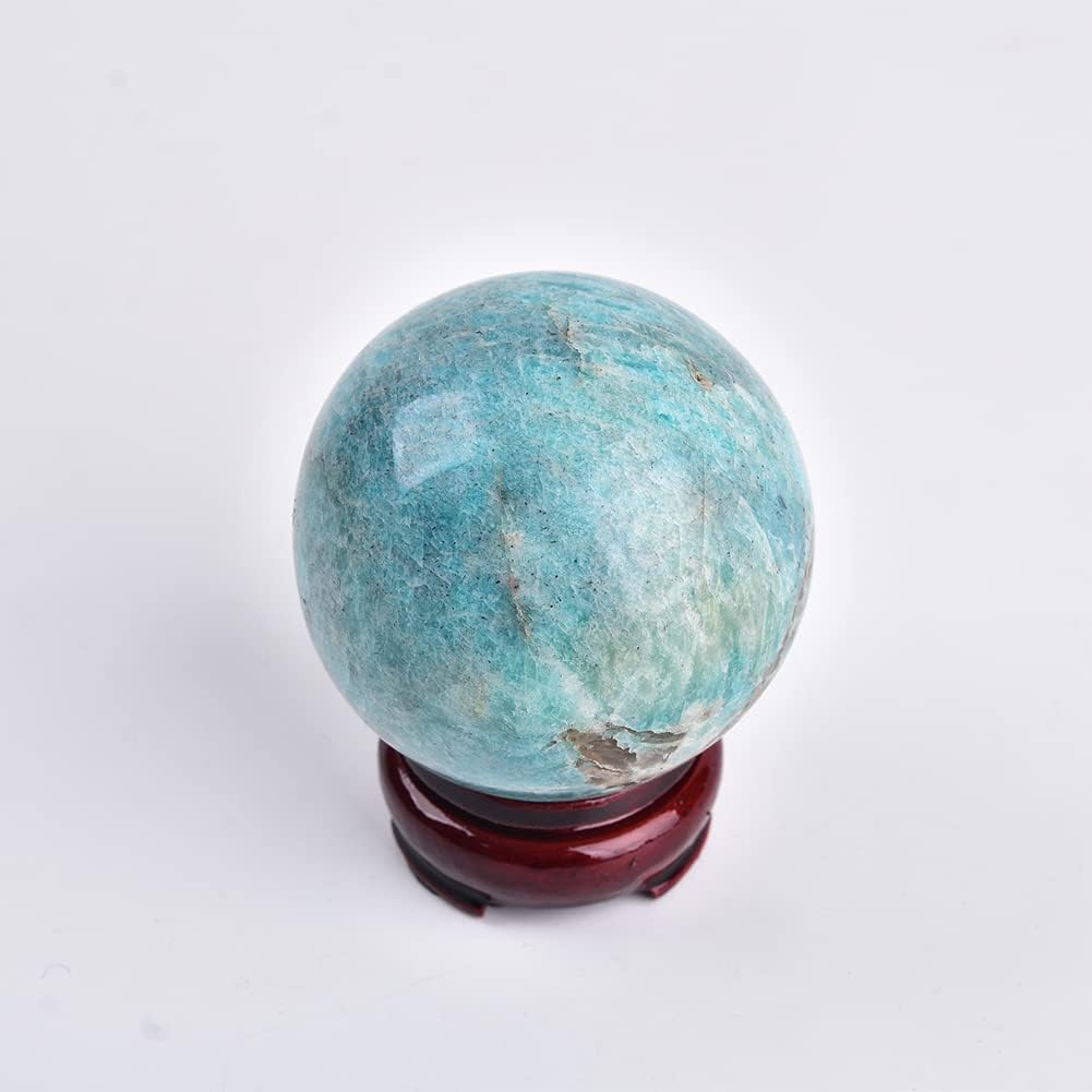 JIC Gem Amazonite Crystal Ball with Wood Stand Gemstone Sphere,Healing Crystal Balls for Reiki Chakra Decoration Fengshui (30-40mm)