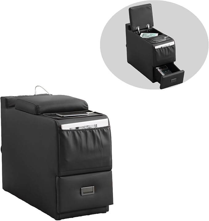 Wall Hugger Power Recliner Chair, Home Theater Seating Electric Recliing Sofa with Massage & Heat, Cup Holder, USB Port, LED Ambient Light, Storage for Living Room (Black, Console Table Only)