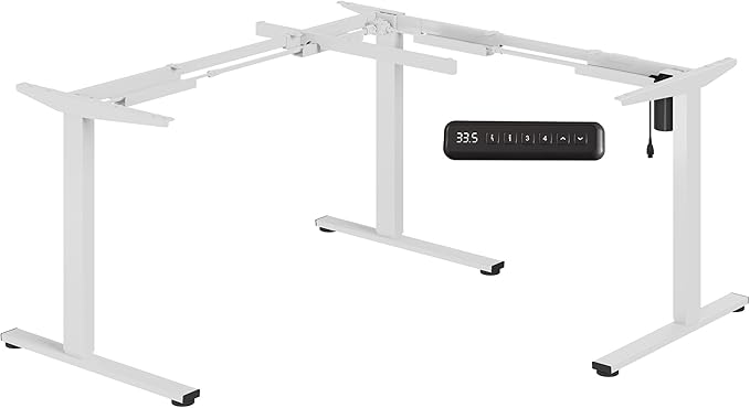 SANODESK Electric Height Adjustable 3 Leg Corner Desk Frame, up to 220lbs, Sit Stand Ergonomic L Shaped Frame Only, White