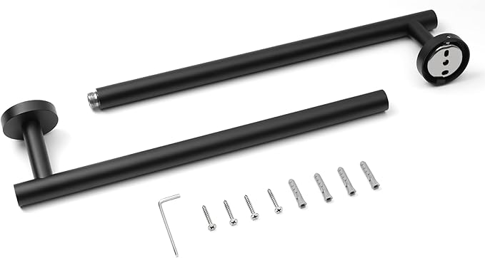 HITSLAM Matte Black 25.7 Inch Towel Bar for Bathroom, SUS304 Stainless Steel Bathroom Towel Rack Wall Mounted, Modern Home Decor Bath Towel Holder with Hardware Accessories