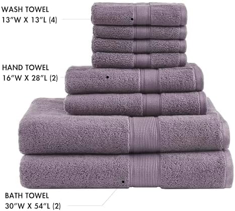 Madison Park 800GSM Bathroom Towel Set of 8 100% Cotton Bath Towel Set for Bathroom Luxurious Highly Absorbent 2 Bath Towels 2 Hand Towels 4 Washcloths Quick Dry Spa Quality Light Purple