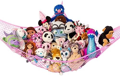 Lilly's Love Stuffed Animal Hammock | Corner Hanging Organizer, Toy Storage, Stuffed Animal Storage Net | Made From Quality Fishing Net, Holds 12lbs | 67"x47"x47" (Pink)