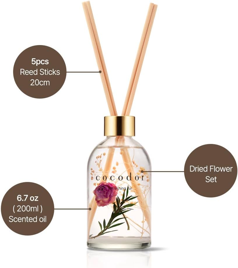 COCODOR Herbarium Reed Diffuser/Black Cherry/6.7oz(200ml)/ Fragrance Scent Essential Oil Stick Diffuser Set for Bedroom Bathroom Home Décor