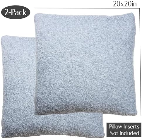 SAMIAH LUXE Blue Teddy Boucle Pillow Covers 20x20 2pcs for Home Living Room Decor, Sherpa Textured Decorative Throw Pillow Covers for Boho Decor, Square Throw Cushion Euro Shams for Modern Farmhouse