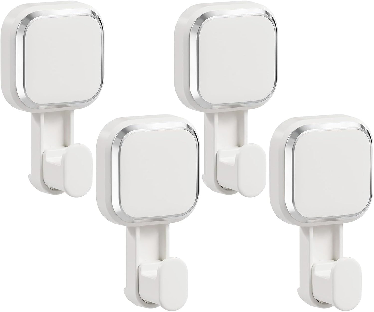 LEVERLOC Suction Cup Hooks for Inside Shower 4 Pack, Versatile Powerful Vacuum Suction Shower Holders for Towel, Loofah, Clothes, Damage Free Wall Hanging Bathroom Hooks, Easy to Install, White