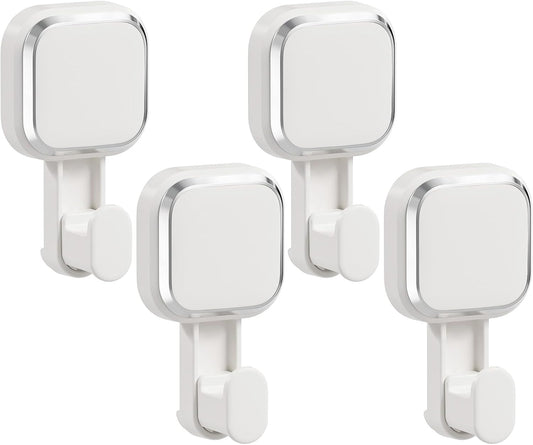 LEVERLOC Suction Cup Hooks for Inside Shower 4 Pack, Versatile Powerful Vacuum Suction Shower Holders for Towel, Loofah, Clothes, Damage Free Wall Hanging Bathroom Hooks, Easy to Install, White