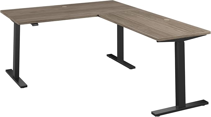 Bush Business Furniture 60-inch Height Adjustable L Shaped Standing Desk, Electric Sit-Stand Corner Computer Table, Ergonomic Office, Move 60 Series, Modern Hickory with Black Base