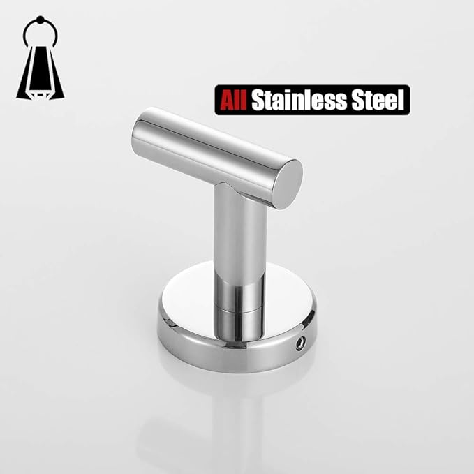 JQK Chrome Bathroom Towel Hook, 304 Stainless Steel Coat Robe Clothes Hook for Bathroom Kitchen Garage Wall Mounted (Pack of 2), TH100-CH-P2