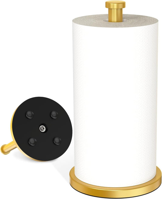 VEHHE Gold Paper Towel Holder Stand, Paper Towel Holder with Weighted Base and Suction Cups for Kitchen Bathrooms