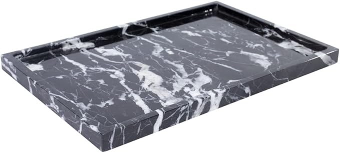 100% Natural Marble Serving Tray Luxury Marble Storage Tray for Home Decor Stone Tray for Bathroom/Kitchen/Vanity/Dresser,Plate Holder for Tissues, Candles, Towel