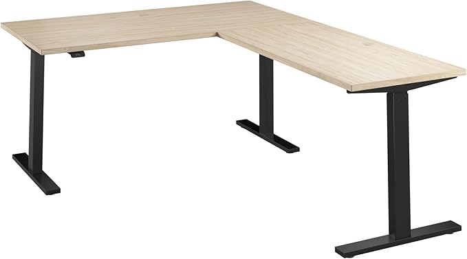 Bush Business Furniture 60-inch Height Adjustable L Shaped Standing Desk, Electric Sit-Stand Corner Computer Table, Ergonomic Office, Move 60 Series, Natural Elm with Black Base