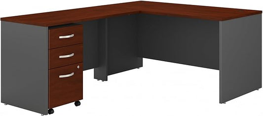 Bush Business Furniture Series C 60W L Shaped Desk with 3 Drawer Mobile File Cabinet in Hansen Cherry
