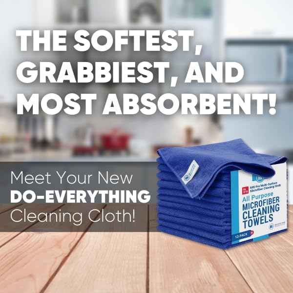 MW Pro Multi-Surface Microfiber Towel – 12 Pack | Premium Cleaning Cloth | Clean, Buff, Dust, Polish, Absorb | Large 16"x16" (Dark Blue)