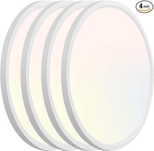 Hlite 4pack 12 inch Flush Mount LED Ceiling Light Fixture,24W 2400LM Super Slim Light Fixtures Ceiling Mount 3000K/4000K/5000K 3CCT Selectable,Ceiling Light Fixtures for Kitchen,Bedroom(White)