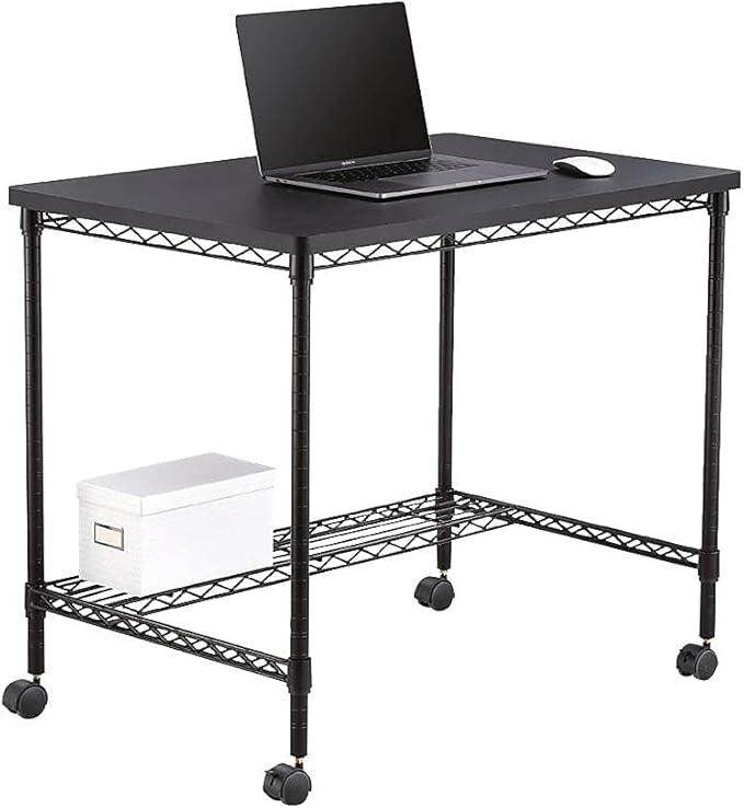 Safco 5203BL Mobile Home Office, Kitchen & Garage Wire Desk, Steel Frame, Multi-Use Melamine Top, Wheeled or Stationary Base, Great for Apartments and Dorms, Black