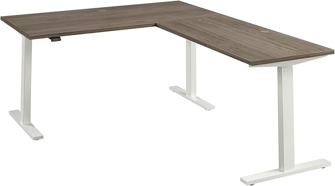 Bush Business Furniture 60-inch Height Adjustable L Shaped Standing Desk, Electric Sit-Stand Corner Computer Table, Ergonomic Office, Move 60 Series, Modern Hickory with White Base