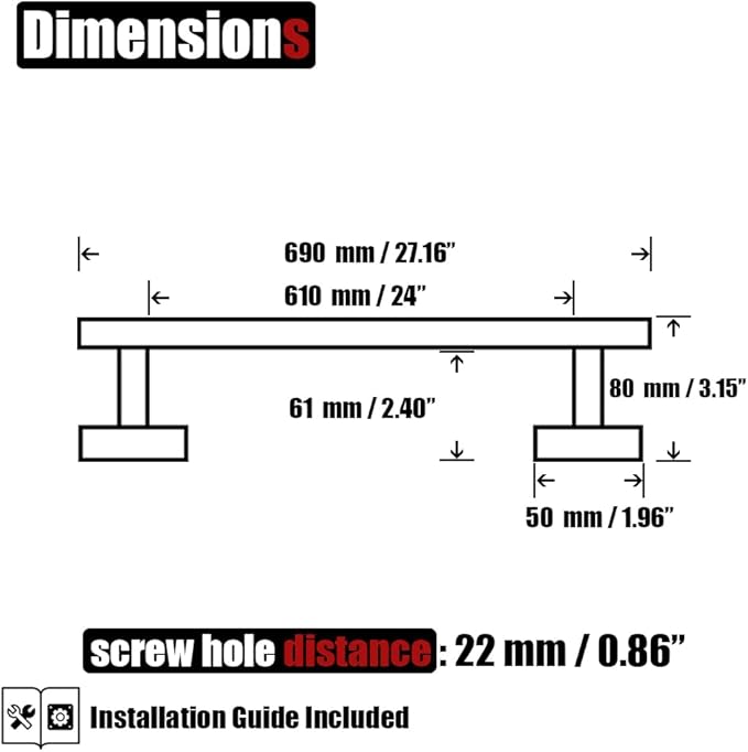 JQK Oil Rubbed Bronze Towel Bar, 27 Inch 304 Stainless Steel Thicken 0.8mm Towel Rack Bathroom, Towel Holder Wall Mount, Useable Length 24 Inch 2 Pack, TB110L24-ORB-P2