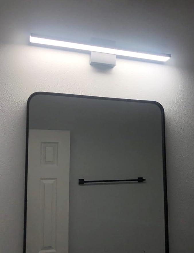 JUSHENG Black Bathroom Vanity Light Fixtures 24 Inch Modern LED Vanity Lighting Bathroom Lights Over Mirror Wall Sconce 24W 6000K Cool White