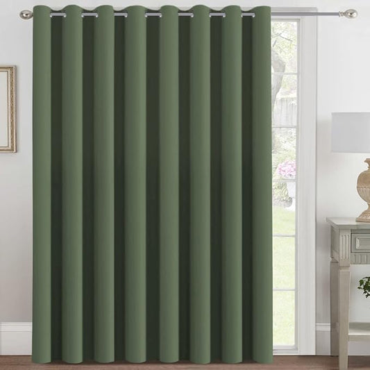 H.VERSAILTEX Blackout Patio Curtains 100 x 84 Inches for Sliding Door Extral Wide Blackout Curtain Panels Thermal Insulated Room Divider - Grommet Top, 7' Tall by 8.5' Wide - Bronze Green