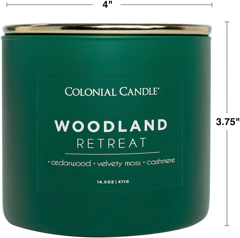 Colonial Candle Woodland Retreat Scented Jar Candle, Pop of Color Collection, 3 Wick, 14.5 oz - Up to 60 Hours Burn